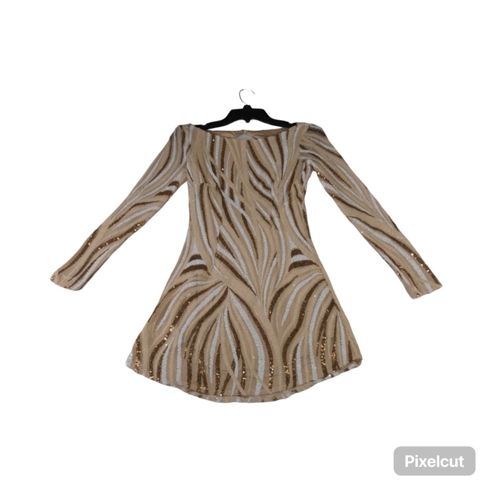 Womens Karma Dress Womens Brown Sequin Keyhole Back‎ Lined Strapless Boat Neck